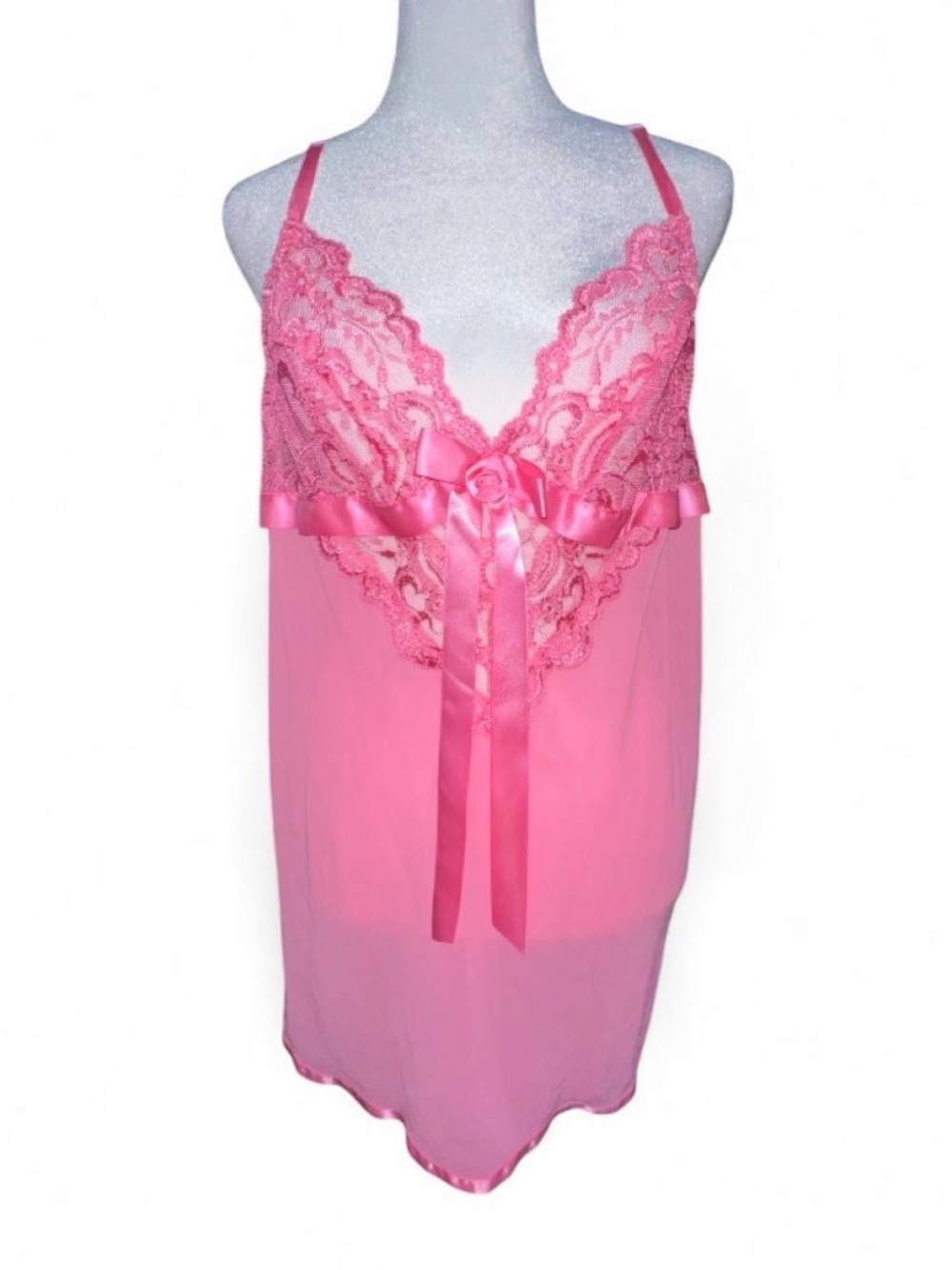Pink Lace Satin-Trim Chemise Nightgown  & Panty Set